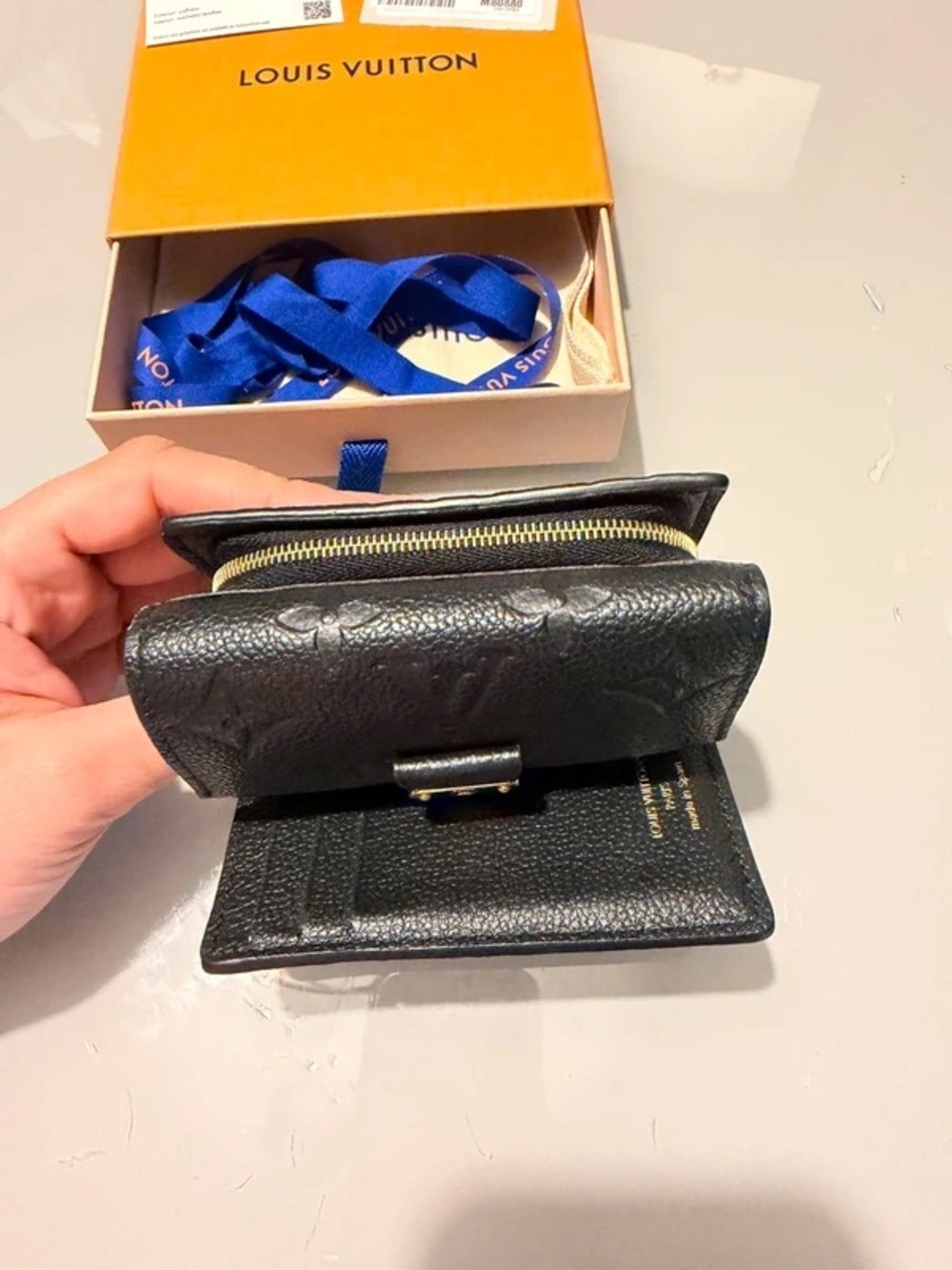 Louis Vuitton Black Embossed Monogram Leather Wallet with Gold Hardware - Picture 6 of 13
